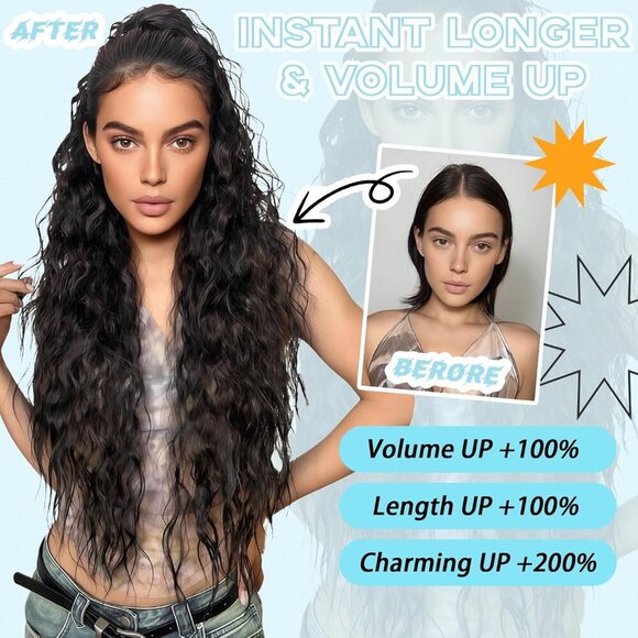 Ponytail Extension Synthetic 28 Inch Wavy Curly Claw Clip Hair Piece main image 6